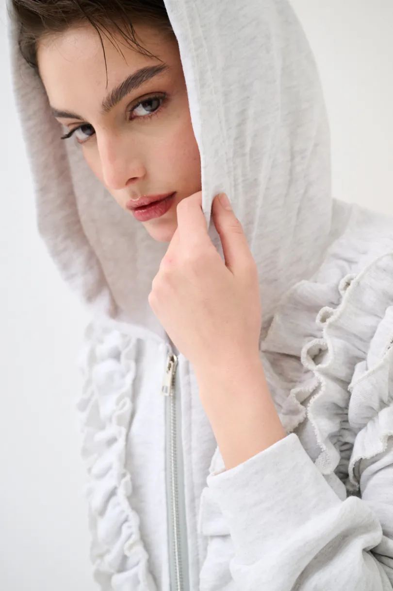 Outlet KIKISIX FELPA ZIP CON ROUCHES GRIGIO