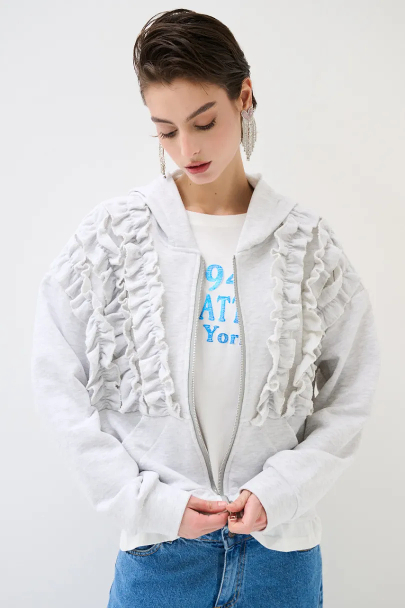 Outlet KIKISIX FELPA ZIP CON ROUCHES GRIGIO