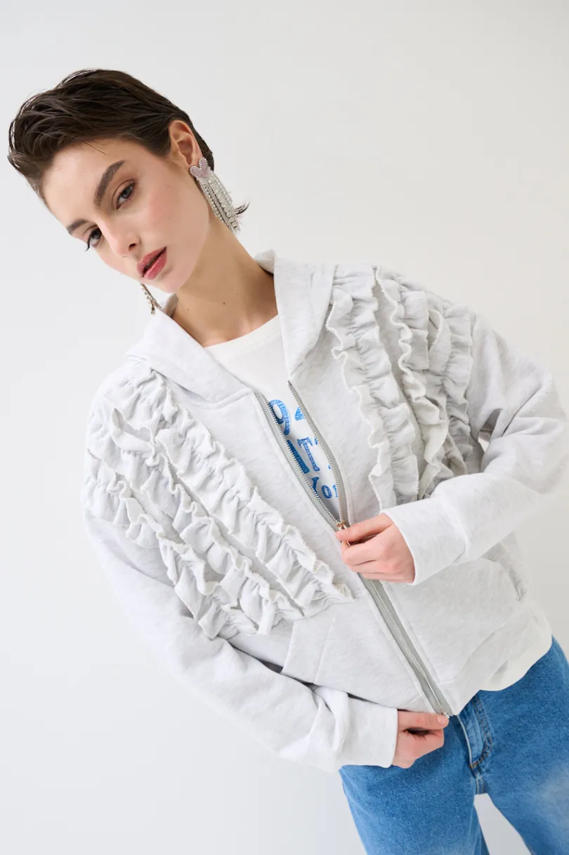 Outlet KIKISIX FELPA ZIP CON ROUCHES GRIGIO