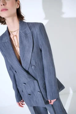 New KIKISIX GIACC D.P 6 BOTTONI C/PATTINE IN DENIM GRIGIO