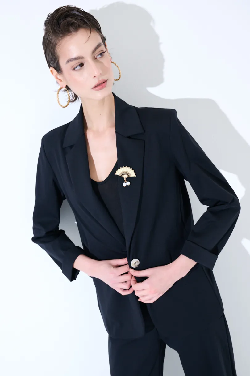 Clearance KIKISIX GIACCA 1 BOTTONE CON SPILLE E PROFILO RASO NERO