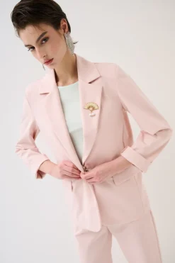 Clearance KIKISIX GIACCA 1 BOTTONE CON SPILLE E PROFILO RASO ROSA