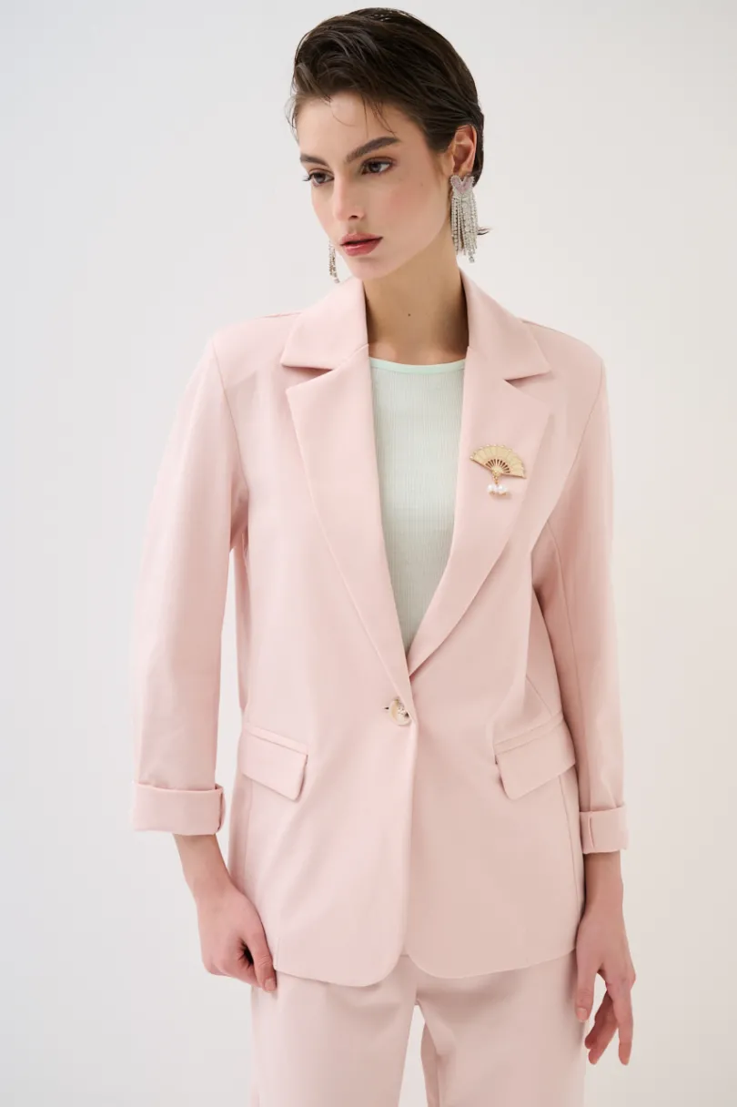 Clearance KIKISIX GIACCA 1 BOTTONE CON SPILLE E PROFILO RASO ROSA