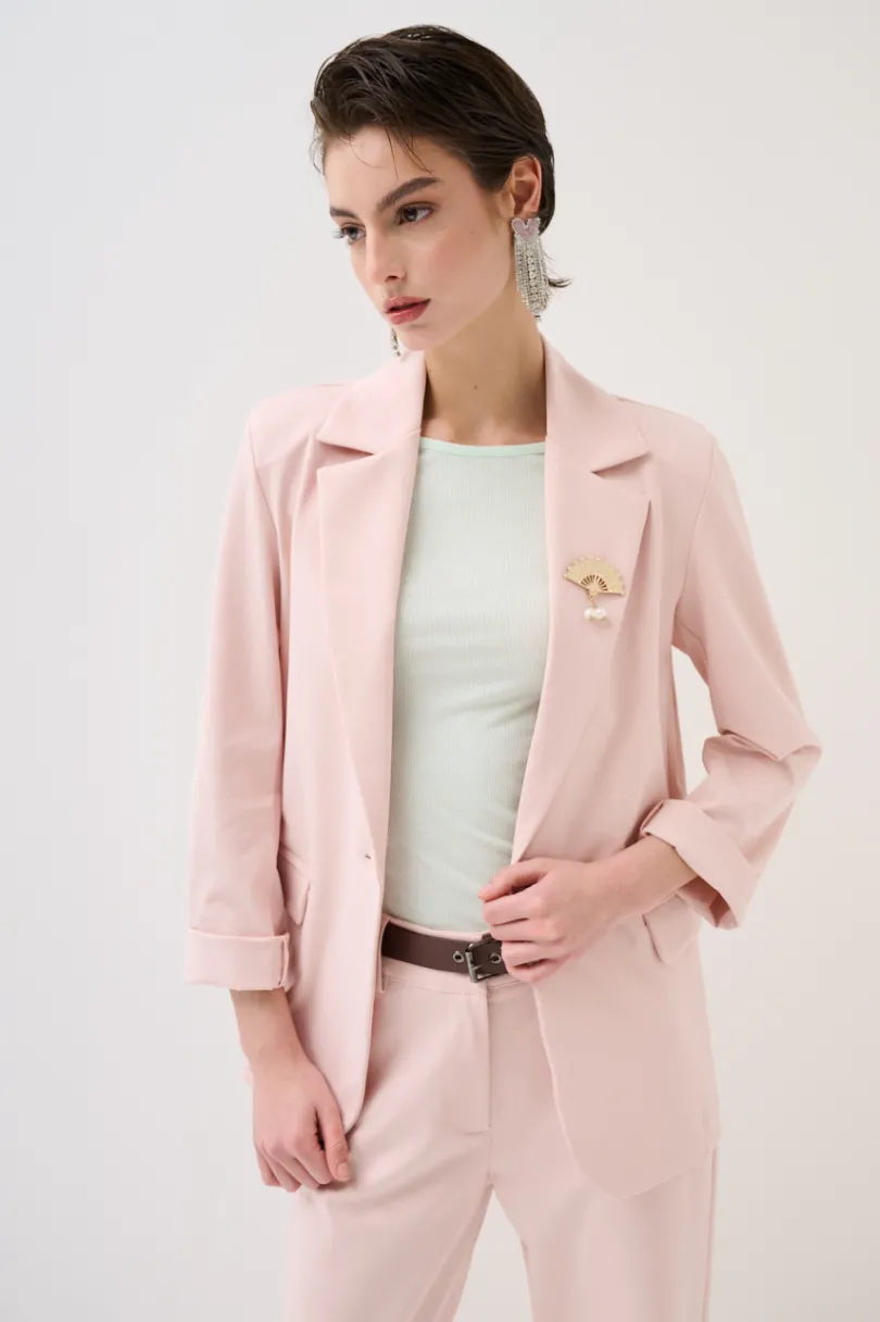 Clearance KIKISIX GIACCA 1 BOTTONE CON SPILLE E PROFILO RASO ROSA