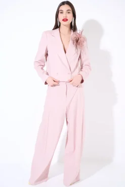 Clearance KIKISIX GIACCA CROP DOPPIO PETTO CON SPILLA PIUME TERRA