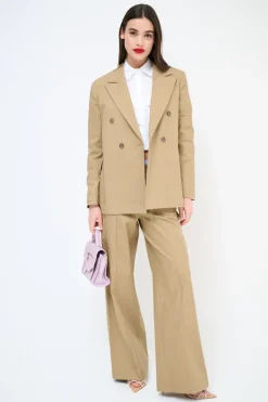 Clearance KIKISIX GIACCA DOPPIO PETTO COTONE CON FODERA RIGHE CAMMELLO