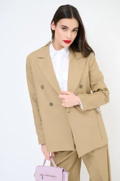 Clearance KIKISIX GIACCA DOPPIO PETTO COTONE CON FODERA RIGHE CAMMELLO