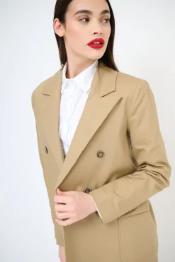 Clearance KIKISIX GIACCA DOPPIO PETTO COTONE CON FODERA RIGHE CAMMELLO