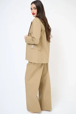 Clearance KIKISIX GIACCA DOPPIO PETTO COTONE CON FODERA RIGHE CAMMELLO