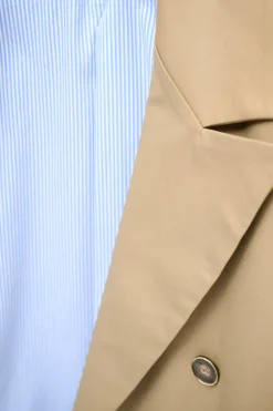 Clearance KIKISIX GIACCA DOPPIO PETTO COTONE CON FODERA RIGHE CAMMELLO