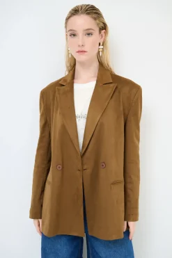 New KIKISIX GIACCA OVER DAINETTO CON FILETTO TABACCO