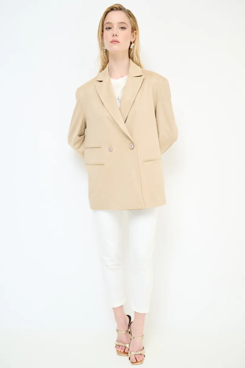 New KIKISIX GIACCA OVER DAINETTO CON FILETTO BEIGE