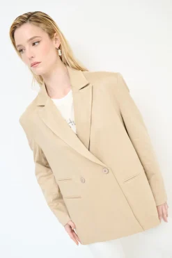 New KIKISIX GIACCA OVER DAINETTO CON FILETTO BEIGE