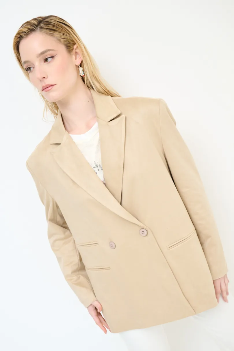 New KIKISIX GIACCA OVER DAINETTO CON FILETTO BEIGE