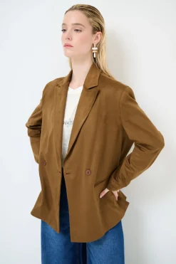 New KIKISIX GIACCA OVER DAINETTO CON FILETTO TABACCO