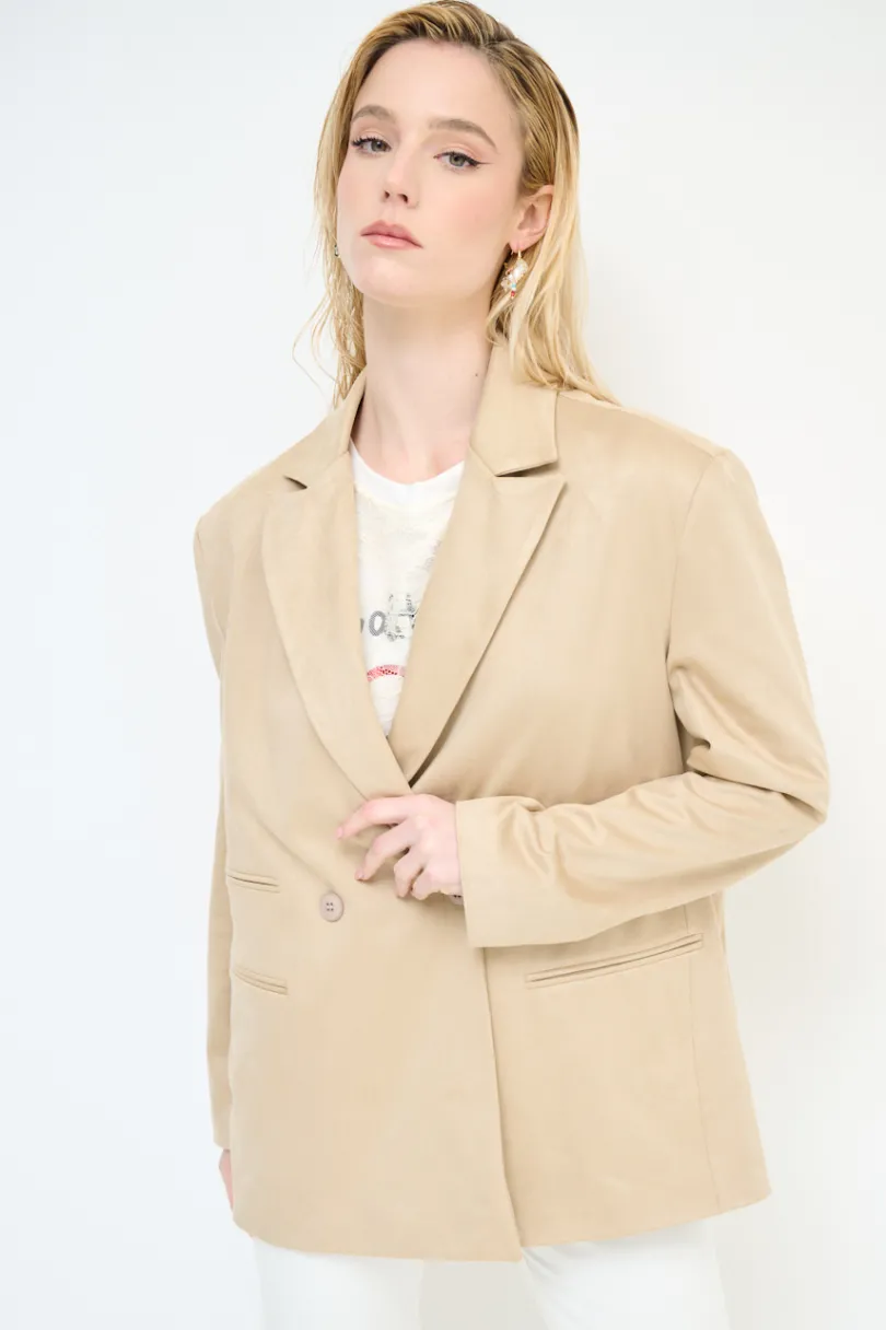 New KIKISIX GIACCA OVER DAINETTO CON FILETTO BEIGE