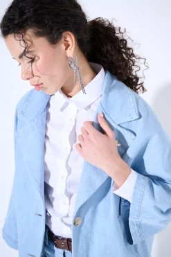 Fashion KIKISIX GIACCA OVERSIZE CON SPILLA BLU CHIARO