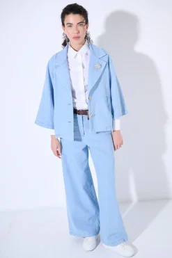 Fashion KIKISIX GIACCA OVERSIZE CON SPILLA BLU CHIARO