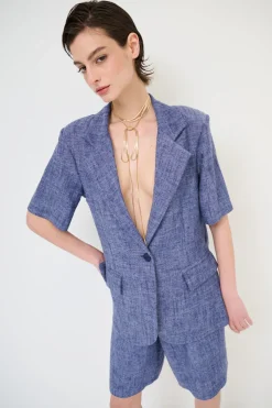 Hot KIKISIX GIACCA VISCOSA/LINO MANICA CORTA JEANS