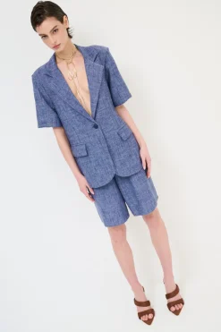 Hot KIKISIX GIACCA VISCOSA/LINO MANICA CORTA JEANS