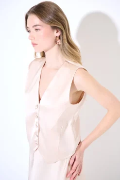 Sale KIKISIX GILET BOTTONI RICOPERTI RASO BEIGE