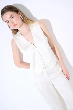 Online KIKISIX GILET BOTTONI RICOPERTI RASO PANNA