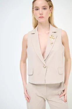 Outlet KIKISIX GILET CROP CON SPILLE BEIGE
