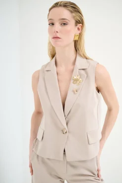 Outlet KIKISIX GILET CROP CON SPILLE BEIGE