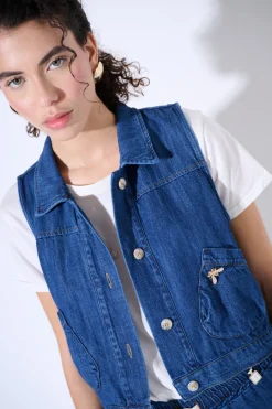 Fashion KIKISIX GILET CROP CON TASCHE BLU