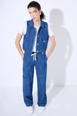 Fashion KIKISIX GILET CROP CON TASCHE BLU