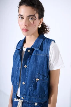 Fashion KIKISIX GILET CROP CON TASCHE BLU