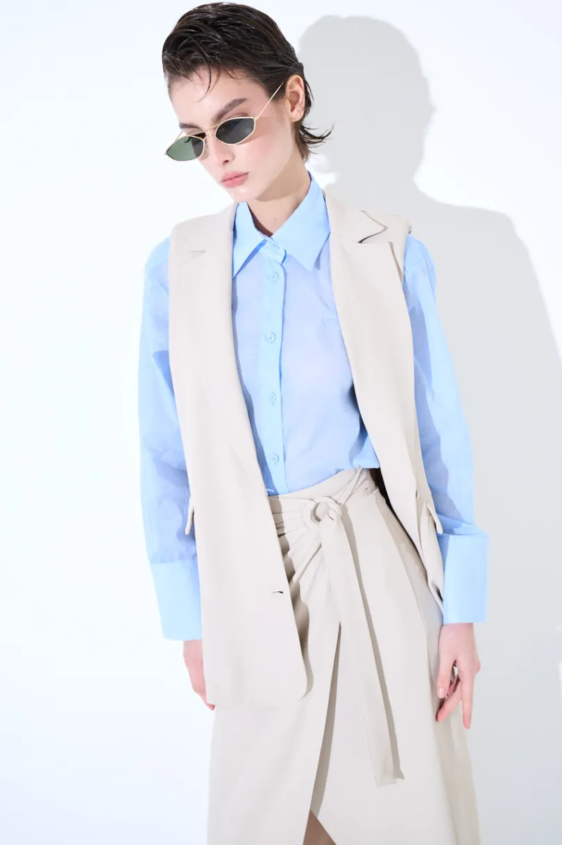 Clearance KIKISIX GILET LUNGO CON SPALLINI BOTTONI FODERATI BEIGE