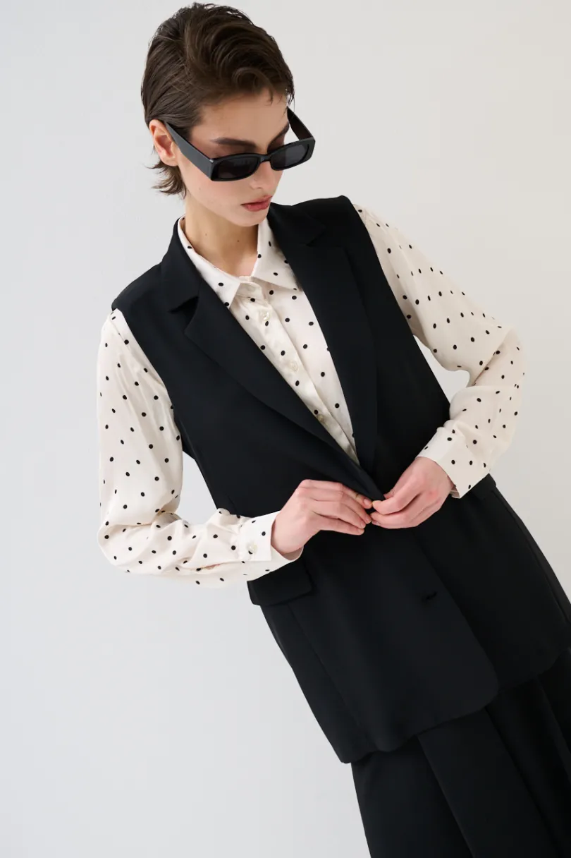 New KIKISIX GILET LUNGO CON SPALLINI BOTTONI FODERATI NERO