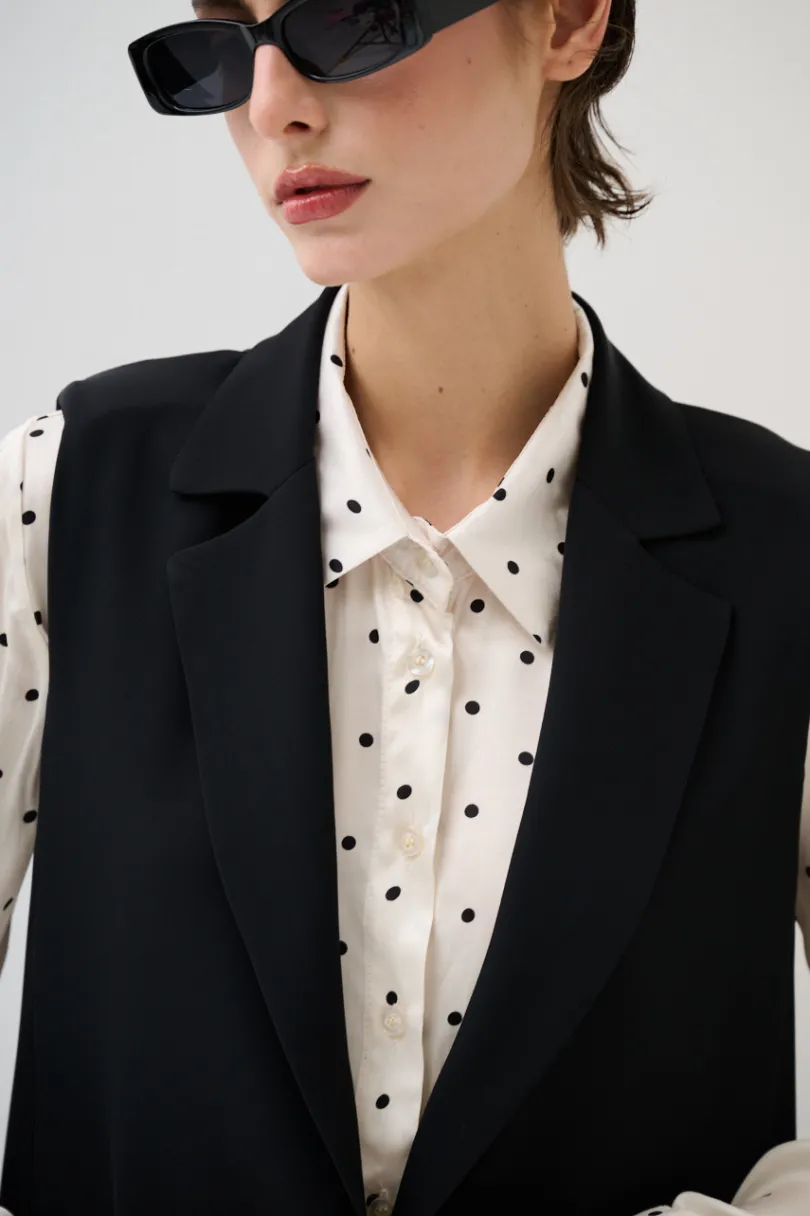 New KIKISIX GILET LUNGO CON SPALLINI BOTTONI FODERATI NERO