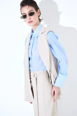 Clearance KIKISIX GILET LUNGO CON SPALLINI BOTTONI FODERATI BEIGE