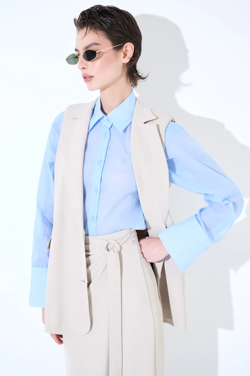 Clearance KIKISIX GILET LUNGO CON SPALLINI BOTTONI FODERATI BEIGE