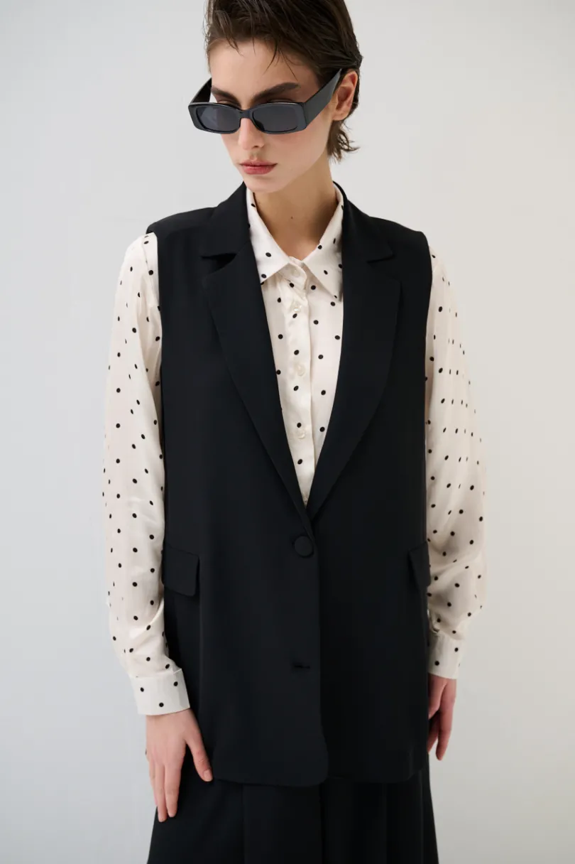 New KIKISIX GILET LUNGO CON SPALLINI BOTTONI FODERATI NERO