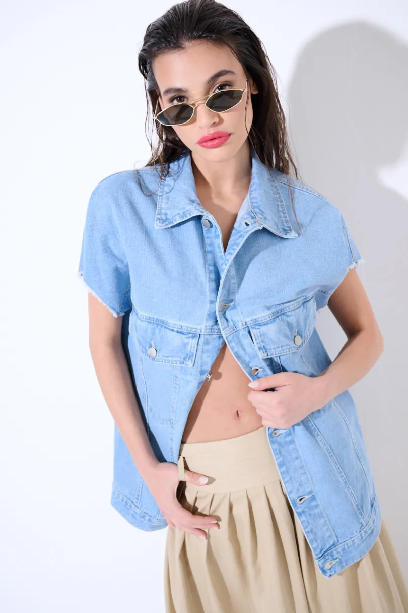 Discount KIKISIX GILET OVER TAGLIO VIVO BLU CHIARO