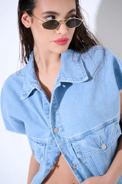 Discount KIKISIX GILET OVER TAGLIO VIVO BLU CHIARO