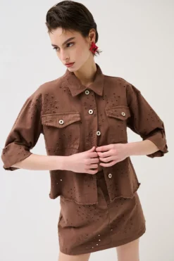 Hot KIKISIX GIUBBOTTO DENIM CON RICAMO MOCHA