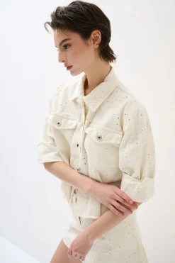 Clearance KIKISIX GIUBBOTTO DENIM CON RICAMO BURRO