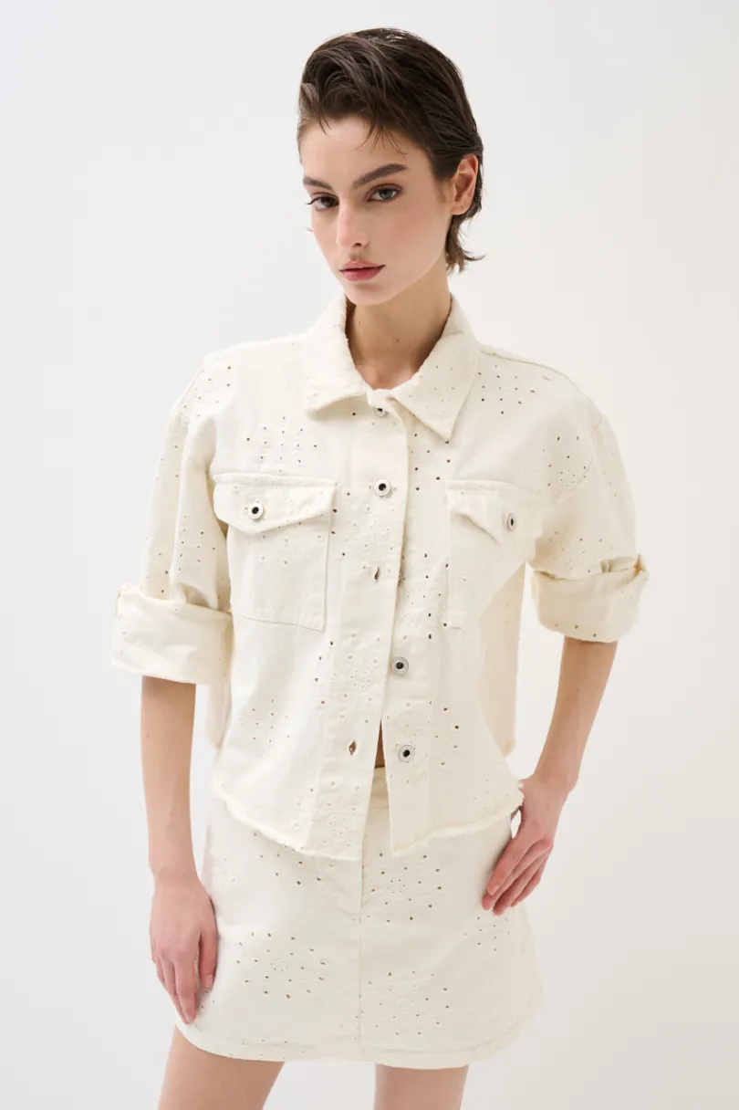 Clearance KIKISIX GIUBBOTTO DENIM CON RICAMO BURRO