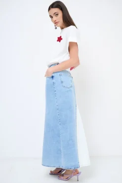 New KIKISIX GONNA LUNGA CON SPACCO E INSERTI A CONTRASTO BLU CHIARO