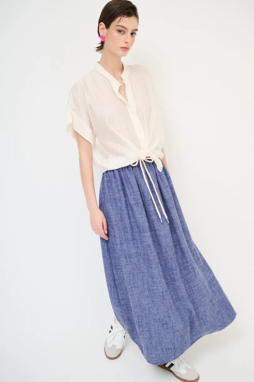 Outlet KIKISIX GONNA LUNGA VISCOSA/LINO CON COULISSE JEANS