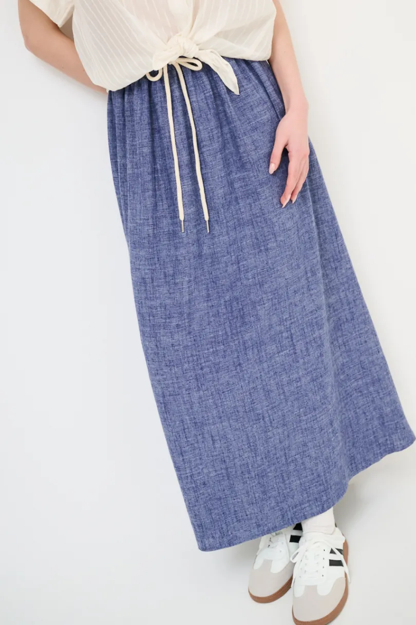 Outlet KIKISIX GONNA LUNGA VISCOSA/LINO CON COULISSE JEANS