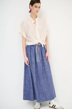 Outlet KIKISIX GONNA LUNGA VISCOSA/LINO CON COULISSE JEANS