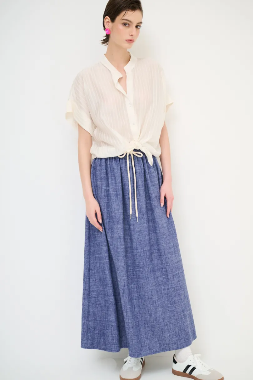 Outlet KIKISIX GONNA LUNGA VISCOSA/LINO CON COULISSE JEANS