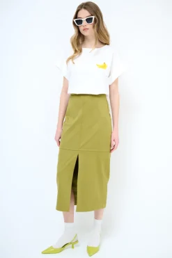 Sale KIKISIX GONNA MIDI DAINETTO SPACCO DAVANTI OLIVA