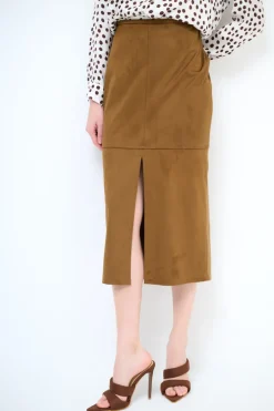 Clearance KIKISIX GONNA MIDI DAINETTO SPACCO DAVANTI CAPPUCCINO