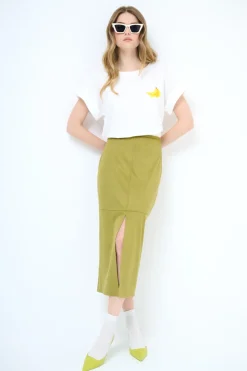 Sale KIKISIX GONNA MIDI DAINETTO SPACCO DAVANTI OLIVA